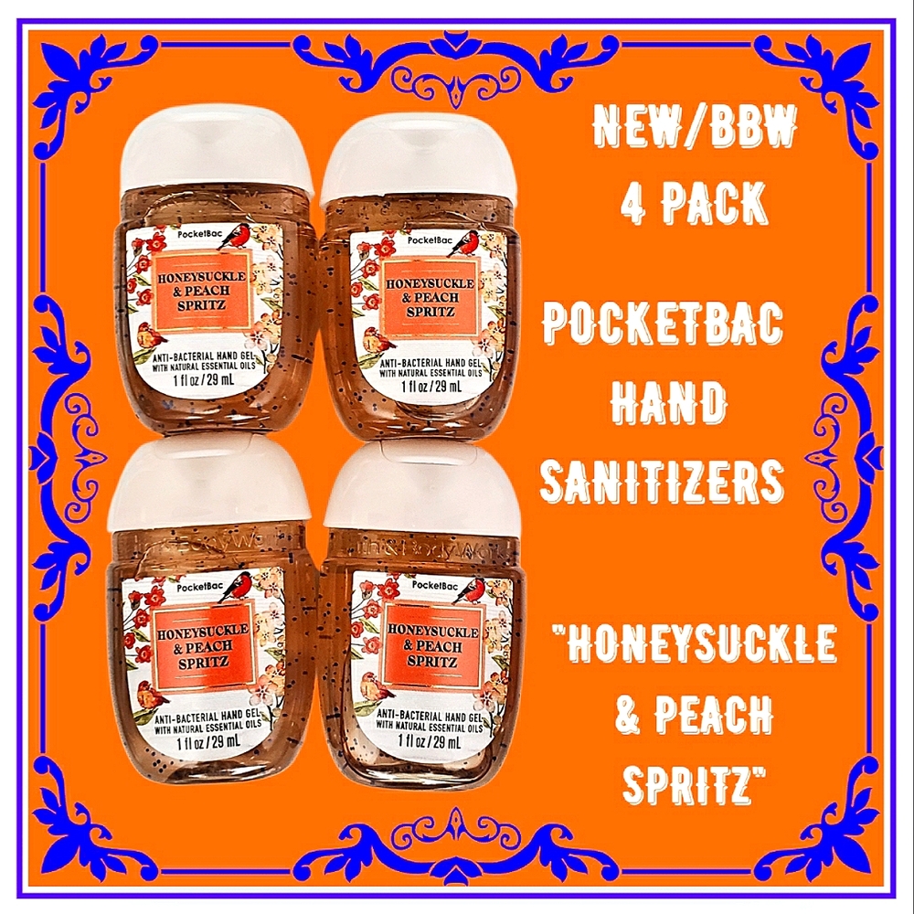 🔥4pk "HONEYSUCKLE & PEACH SPRITZ"/NEW/BBW/POCKETBAC HAND SANITIZERS